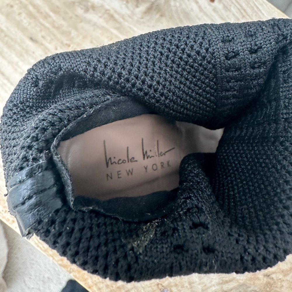 Nicole Miller Black Knit Peep Toe Sock Booties Stiletto Heel | Size 9 - Picture 7 of 7